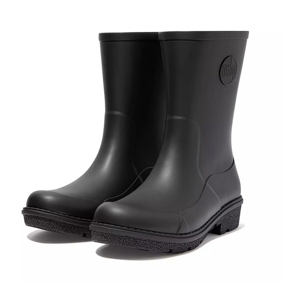 NEW FITFLOP WONDERWELLY BLACK RUBBER SHORT RAIN BOOTS BOOTIES SHOES SIZE 8.5 - Picture 2 of 11
